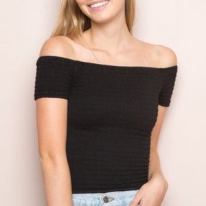 Brandy Melville Black Smocked Crop Top
